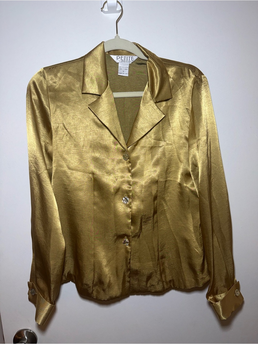 Petite Sophisticate Women's Yellow Gold Vintage  Button Up Blouse Size 8